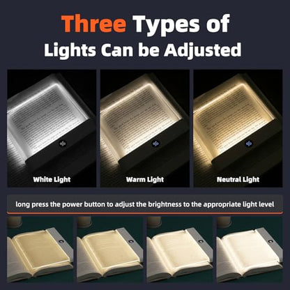 Book Light, Rechargeable LED Reading Light - Ultra-Thin Flat Bedside Lamp, 3 Color Clip on Lights, Suitable for Reading at Night in Bed