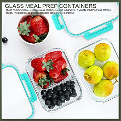 KOMUEE 10 Packs 30 oz Glass Meal Prep Containers,Glass Food Storage Containers with Lids,Airtight Lunch Bento Boxes, Microwave, Oven, Freezer and Dishwasher,Green - color: Green