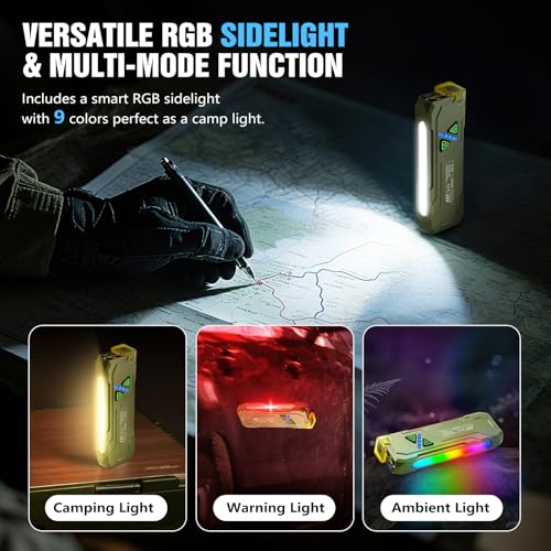 EDC Rechargeable Flat Flashlight 1000 Lumens White LED/UV/RGB Ambient Signaling Flashlights, Magnetic Clip on Pocket Light for Outdoors, Emergency, Working (1, Green, Compact) - color: Green
