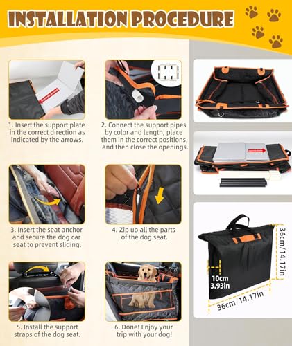 EPN Dog Car Seat for Large Medium Dogs, Back Seat Extender with Waterproof Oxford Fabric, Non-Slip Bottom, Reinforced Support & Storage Pockets, Pet Seat Cover for Cars, Trucks and SUVs (Black)