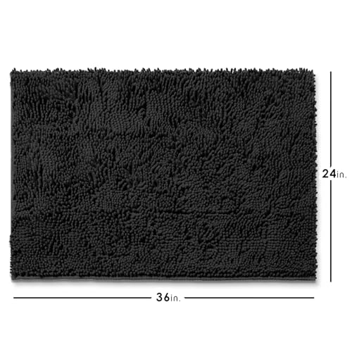 Hearth & Harbor Bathroom Rugs, Chenille Bath Mat - Machine Washable Bath Mats for Bathroom Non-Slip Backing Rubber, Quick Dry Bathroom Mat - Black 24x36 - color: Black, style: 24 x 36
