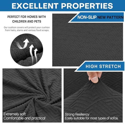 ZNSAYOTX Stretch Cushion Covers Sofa Cushion Couch Seat Covers Slipcovers Soft Replacement Unique Pattern Furniture Protector with Elastic Bottom (Black, 1 Pc 3-Seat Cushion Cover) - color: Black, size: 1 Cushion Sofa