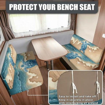 RV Dinette Cushion Covers, Stretchable Camper Cushion Couch Covers Slipcovers with Beach Turtle Print for RV Camper Car Bench (1 Backrest Covers & 1 Bench Covers) - color: Beach Turtle