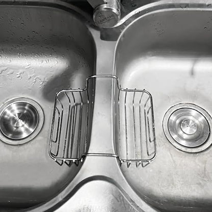 BuleVina Stainless Steel Sponge Holder for Kitchen Sink - Never Rust Hanging Saddle Double for Soap Kitchen Sink Caddy 2.2 inch, Rustproof Organizer for Dishwashing and Brush Drying