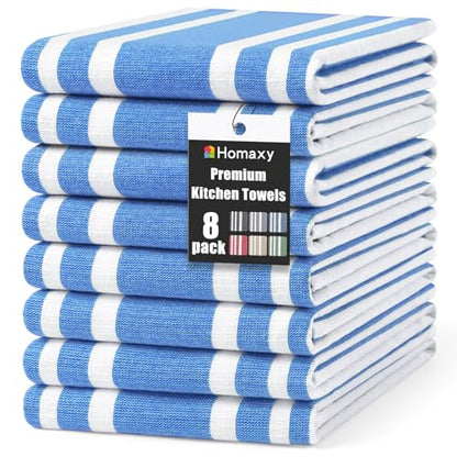 Homaxy Premium Kitchen Towels 18”x 28”, Large Cotton 380 GSM Kitchen Hand Towels, Stripe and Terry Dish Towel, Highly Absorbent Tea Towel Set with Hanging Loop, 8 Pack, Blueberry - color: Blueberry Stripe, style: 8-pack