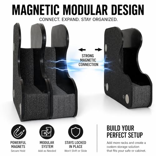 XARVO Magnetic Pistol Rack for Gun Safe, Modular Handgun Holder Organizer, Soft Foam Scratch-Free Storage Expandable Fits Most Pistols Revolvers Slots Shelf Accessory Firearm
