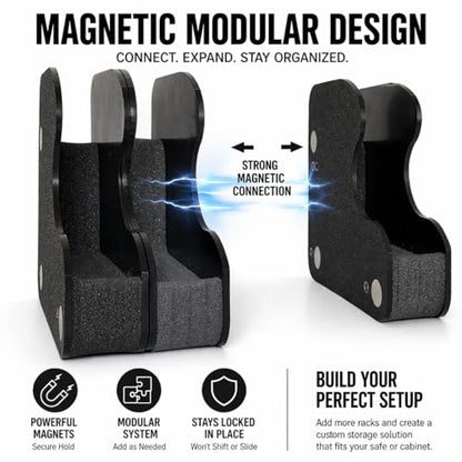 XARVO Magnetic Pistol Rack for Gun Safe, Modular Handgun Holder Organizer, Soft Foam Scratch-Free Storage Expandable Fits Most Pistols Revolvers Slots Shelf Accessory Firearm