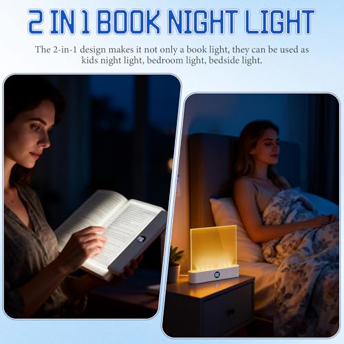 Book Light, Rechargeable Clear LED Flat Reading Light with 3 Colors & Timer, Dimmable Panel Plate Lamp Book Full Page Light for Reading in Bed at Night, for Women Readers Kids Book Lovers (Black) - color: Black