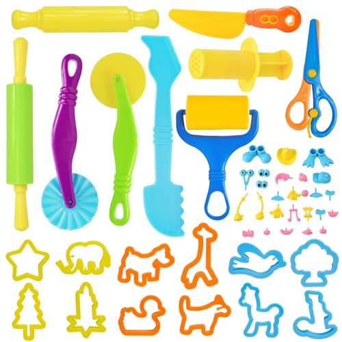 LCY WEDSHI Dough Tool Set, 47 Pcs Dough Tools Sets for Kids Ages 4-8, Dough Accessories Includes Animal Molds, Cutters Roller, Rolling Pins, Safety Scissors, Plastic Knife - style: 47 PCS