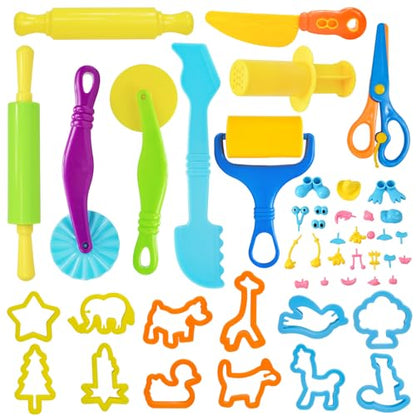 LCY WEDSHI Dough Tool Set, 47 Pcs Dough Tools Sets for Kids Ages 4-8, Dough Accessories Includes Animal Molds, Cutters Roller, Rolling Pins, Safety Scissors, Plastic Knife - style: 47 PCS