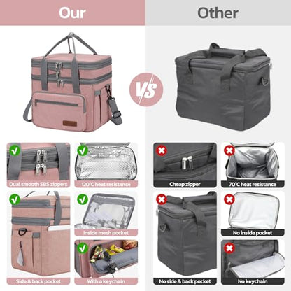 Maelstrom Lunch Box, 23L Insulated Lunch Bag, Expandable Double Deck Cooler Bag, Lightweight Leakproof Tote Bag With Side Tissue Pocket, Suit For Men and Women (E. Pink) - color: E. Pink