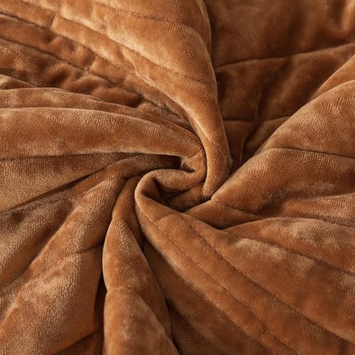 HoneiLife Velvet Quilts Queen Size - Lightweight Bedspreads 3-Pieces, Solid Coverlets Queen Quilt Bedding Sets, Wavy Quilt Sets for All Season Use-Camel - color: Camel-velvet, size: Queen/Full-90"x96"