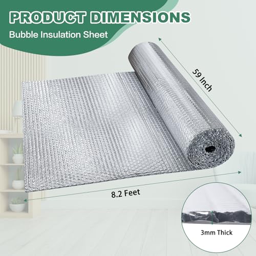 Reflective Bubble Insulation Sheet, Double Side Aluminum Foil Bubble Shield, Aluminum Foil Thermal Insulation Radiant Barrier for Windows, RV, Roof, Garage Door (59IN X 8.2FT) - size: 59IN X 8.2FT
