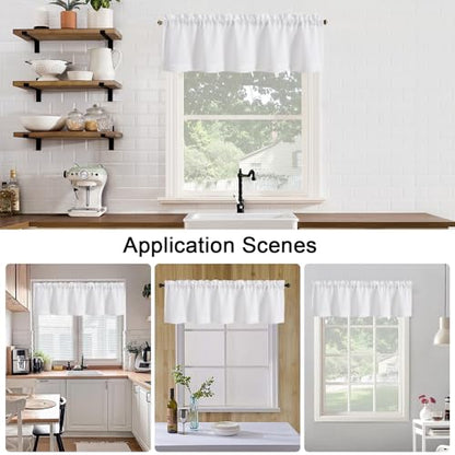 Chyhomenyc White Faux Linen Slub Textured Semi Sheer Small Window Kitchen Valance Curtain, Rod Pocket Cafe Valance for Bathroom Laundry Basement, 30Wx14L inch, 2 Piece - color: White, size: 30"W x 14"L (Pack of 2)
