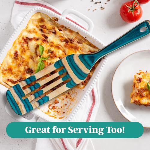 Baltique Mykonos 13 Inch Wooden Slotted Spurtle Spatula – Colorful Layered Birch Cooking Utensil for Stirring, Mixing & Serving