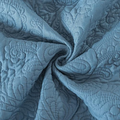 HoneiLife Queen Quilt Bedding Sets - Lightweight Bedspreads 3-Piece, Microfiber Quilt Sets Reversible Coverlets Rustic Bed Cover Damask Pattern Bedding Sets All Season Use - color: Dusty Blue, size: Queen/Full-90"x96"