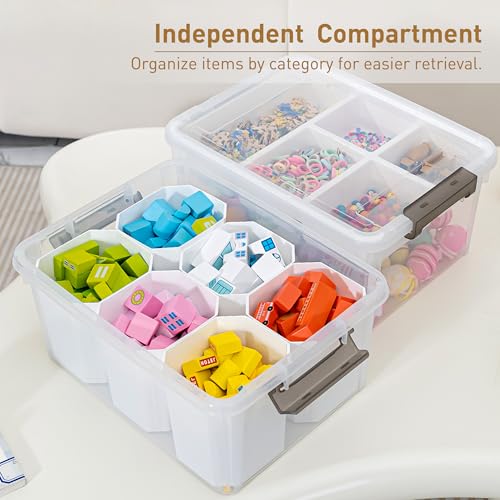 Citylife 17 QT Plastic Storage Box with Removable Tray and 6 Detachable Tall Inserts Craft Organizers and Storage Clear Storage Container for Organizing Crayon, Craft, Sewing, Playdoh, 4 Packs - size: 17 Qt- 4 Pack- W