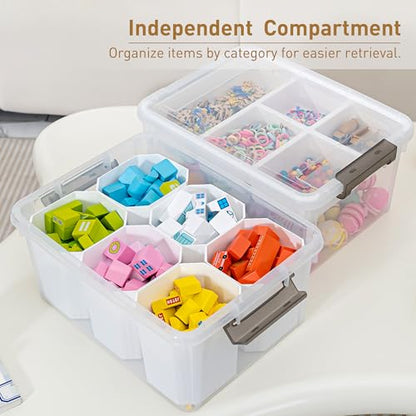 Citylife 17 QT Plastic Storage Box with Removable Tray and 6 Detachable Tall Inserts Craft Organizers and Storage Clear Storage Container for Organizing Crayon, Craft, Sewing, Playdoh, 4 Packs - size: 17 Qt- 4 Pack- W