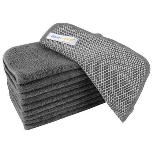 SINLAND Microfiber Dish Cloth for Washing Dishes Dish Washing Rags Best Kitchen Washcloth Cleaning Cloths Wash Cloths with Poly Scour Side 7.87Inchx7.87Inch 10 Pack Grey - color: Grey, size: 7.87inchx7.87inch 10pack
