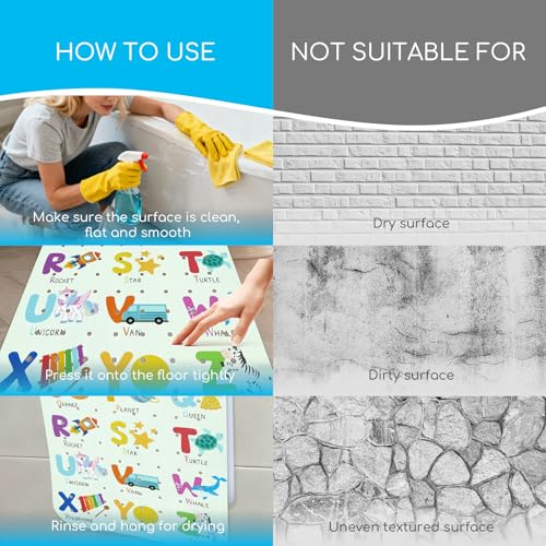 Baby Bath Mat for Tub, Non Slip Kids Bath Shower Mat, 40 X 16 Inch Large Bathtub Mat with Drain Holes and Suction Cups for Toddlers, Machine Washable and Waterproof (Alphabet) - color: Alphabet