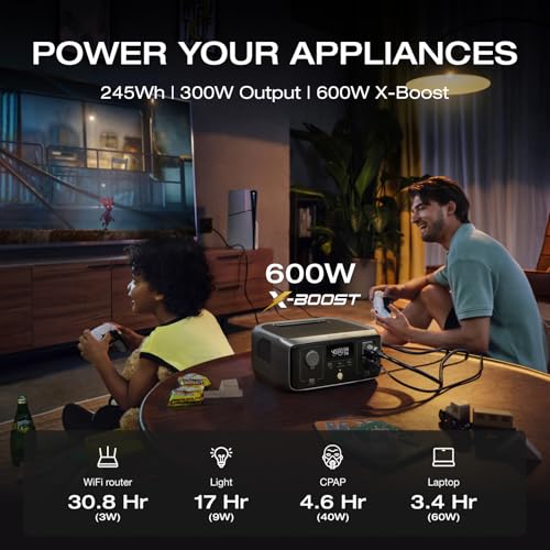 EF ECOFLOW Portable Power Station RIVER 3, 245Wh LiFePO4 Battery Power Station, 1Hr Fast Charging, 300W/X-Boost 600W Solar Generator for Outdoor/Camping/RVs/Home Use (Solar Panel Optional) - style: RIVER 3 Power Station