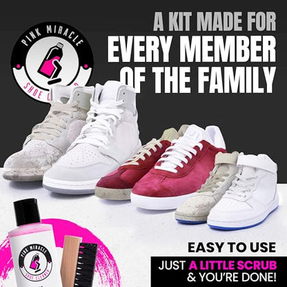 Pink Miracle Shoe Cleaner Kit with Bottle and Brush For Fabric Cleaner For Leather, Whites, Suede and Nubuck Sneakers - size: 4 Ounce