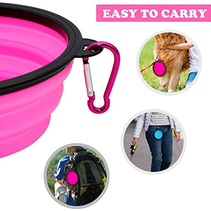 2-Pack Small Dog Travel Bowl, Collapsible Bowls for Dogs, Foldable Cat Water Bowl, Portable Pet Feeding Watering Traveling Dish (Pink & Light Blue) - color: Pink & Light Blue