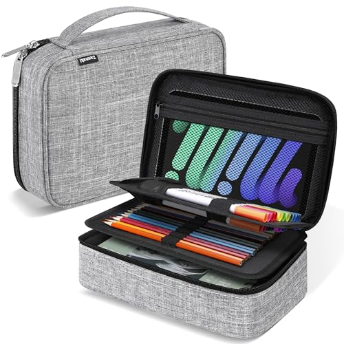 Zannaki Big Capacity Storage Pouch Marker Pen Pencil Case Simple Stationery Bag Box Art Tool & Sketch Storage Boxes for Bullet Journal Middle High School Office College Student Girl Women Adult Teen - color: L Grey