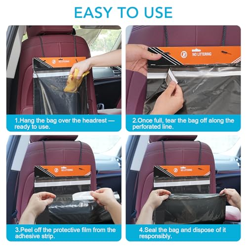 50 Pcs Disposable Car Trash Bags – Leakproof & Odor-Lock 2 Gallon Hanging Auto Garbage Bags – Hanging from Headrest/Easy Stick-On Trash Can for Car, Truck, SUV, Travel & Ride-Share - color: Black
