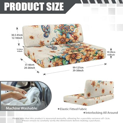 Butterfly Boho Floral Pattern RV Dinette Cushion Slipcovers Stretch Camper Booth Seats Replacement Cover RV Sofa Furniture Protector-Bench & Backrest Covers, 2 Sets - color: Butterfly Boho Floral