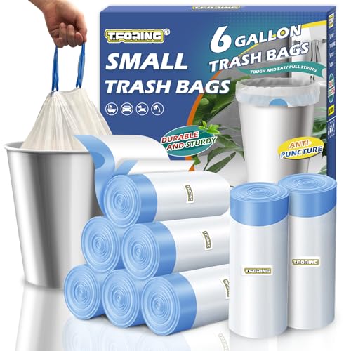Medium 6 Gallon Trash Bags Drawstring,1.1 Mil,Unscented,240 Count | Tear-Free,Leakproof,Strong Garbage Can Liners,White,Fit 18 - 23 Liter Waste Bins,for Bathroom Office Kitchen Everyday Use - color: 6gal-240