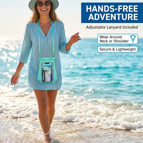 Salt Life Large Waterproof Phone Pouch Bag – IPX8 100% Waterproof Protection, Extra Storage Phone Dry Bag with Touchscreen Clear Window, Secure Seal Closure & Lanyard for Beach & Water Sports - color: Black