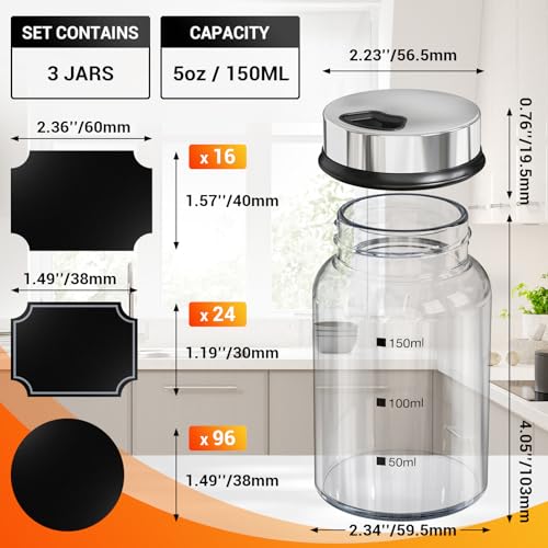 Segarty Glass Spice Jars, 3 Pack 5oz Spice Jars with Label, Empty Spice Containers with Shaker Lids, Seasoning Bottles with 136 Stickers, 1 Marker Pen and 1 Brush, Salt Pepper Shakers Set - size: 5oz / 150ml