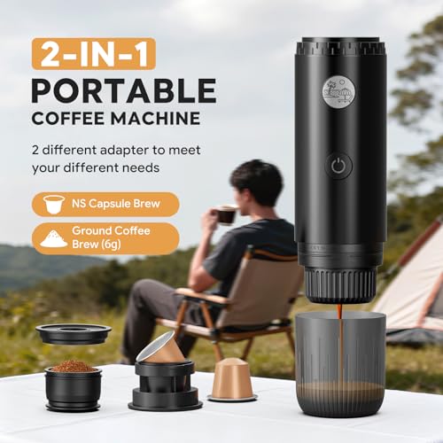 RECAFIMIL Portable 2-in-1 Coffee Maker, Portable 20 Bar Espresso Machine with Automatic Heating, Compatible with NS and Ground Coffee for Camping, Hiking Travel and Home (Black) - color: BLACK