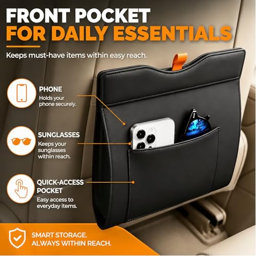 COZILO Leather Car Trash Can, Leak-Proof Odor-Lock Car Garbage Can with 60 Liners, Magnetic Closure, Liner-Hold Design, Storage Pocket & Metal Hooks, Hanging Car Trash Bin for SUV Sedan Truck - color: Carbon Black
