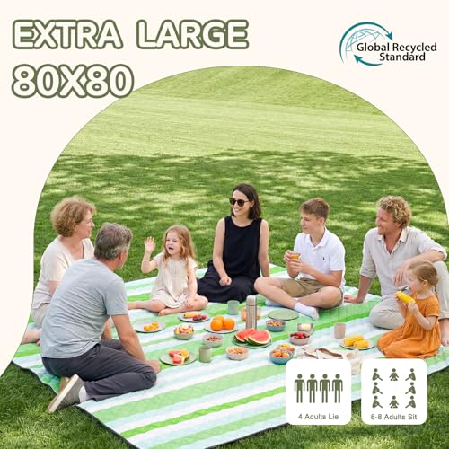 Genovega Waterproof Beach Blanket Picnic Outdoor Mat Rug Adult Women Her Sister Mom Gf Girlfriend Aunt Auntie Titi Best Friend Friendship Bestie Wife Daughter in Law Lady Happy Birthday Cool Unique - color: Mint White Stripe