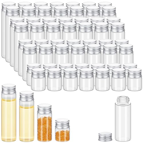 Didaey 100 Pcs Small Clear Vials Spice Mini Jars with Lids Mini Glass Bottles with Screw Aluminum Metal Caps Tiny Jars Sample Containers for Powder Cream Cosmetic Jewelry Wedding (4 Size,Silver Caps) - color: Silver Caps, size: 4 ml