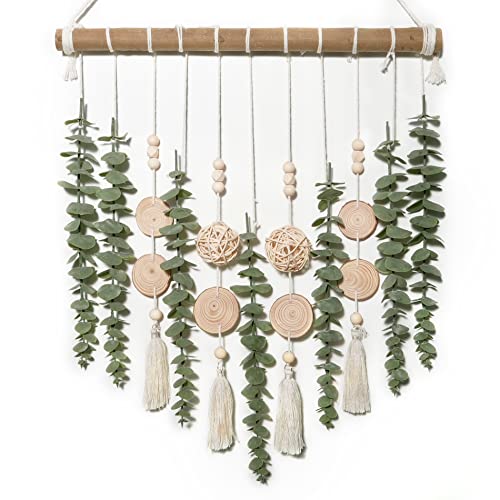 GIAUMA Artificial Hanging Eucalyptus Wall Decor for Bathroom, Sage Green Plant on 17 Inch Natural Wood Stick, Boho Botanical Wall Art for Bedroom Nursery Office Kitchen - color: Sage Green
