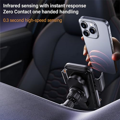 Wireless Car Charger Phone Holder, 15W Auto Clamping Car Phone Mount Charger with Gesture Control, 90 Degree Auto Rotation, Dual Vent and Dashboard Mount for iPhone and Android