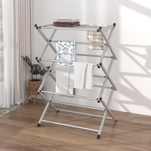 Household Indoor Folding Clothes Drying Rack, Dry Laundry and Hang Clothes,Towel Rack (Silver Gray) for Storage - color: Silver Gray