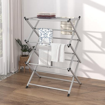 Household Indoor Folding Clothes Drying Rack, Dry Laundry and Hang Clothes,Towel Rack (Silver Gray) for Storage - color: Silver Gray