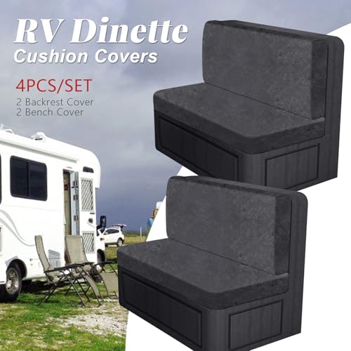 ANARACHON Leather Look RV Dinette Cushion Covers, Stretch Camper Cushion Slipcovers for Travel Trailer Couch RV Booth Seat(2 Backrest Cover & 2 Bench Cover,01 Dark Gray) - color: Midnight Navy, size: 2 Sets
