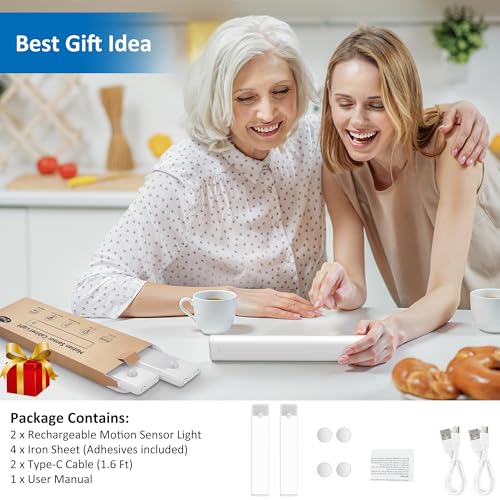 Motion Sensor Under Cabinet Lights, Magnetic Rechargeable Under Counter Closet Light, Wireless Night Light Bar Stick-On, 2-Pack, Cool White - color: Cool White, size: 8 inch