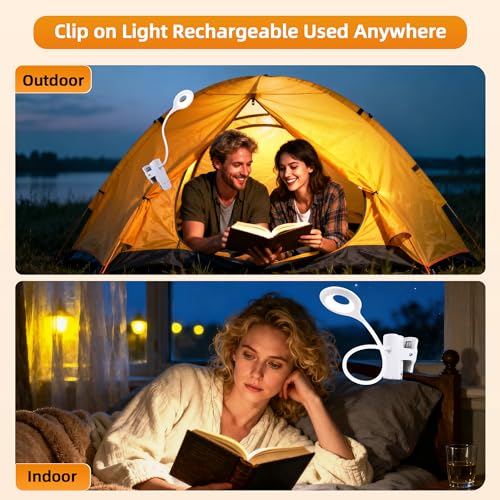 Akynite Desk Lamp LED Clip on Light, 5 Modes 5 Brightness Dimmable Clamp Lamp, Flexible Rechargeable Battery Clip on Reading Light for Bed Headboard Bunk Bed at Night for Kids (White) - color: White