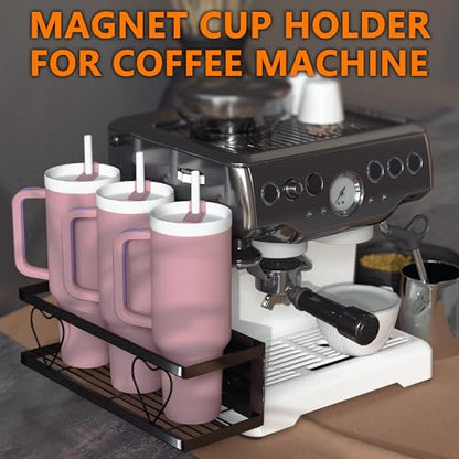 Magnetic Stanley Cup Holder Fits Stanley 20/30/40 oz & Yeti Tumblers, No-Drill Refrigerator Tumbler Organizer with Hook, Strong Fridge Cup Rack for Kitchen, Office, RV, Ideal Gift(Black)