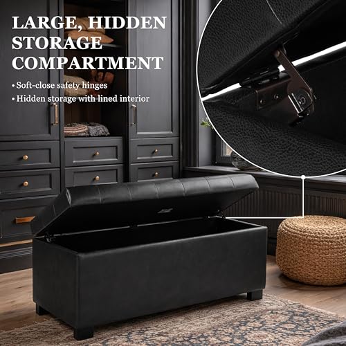 HomePop 46" Tufted Storage Bench - Classic Black - color: Classic Black