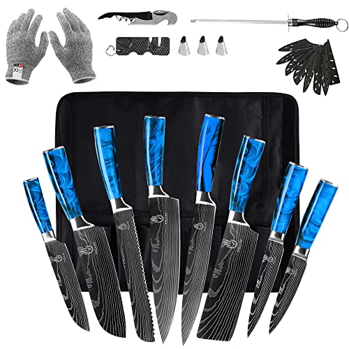 FULLHI Knife Set, 14pcs Japanese Knives Set, Multiple Colour Premium German Stainless Steel Chef Knife Set - color: Blue, size: 14 Piece Knife Set