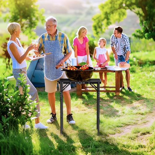 JiGiU Folding Camping Table Portable Pinic Table 3 Level Height Adjustable Aluminum Frame Small Foldable Camp Table Light Weight with Carry Handle for Outdoor Indoor Hiking Camp BBQ Beach