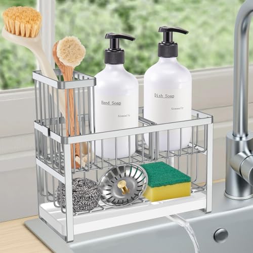 Sinnsally Kitchen Sponge Holder,Sink Caddy Organizer with High Brush Holder,Stainless Steel Sink Box Dish Scrubber Holder,Soap Tray for Kitchen Counter Accessories & Storage Rack (2 Tier - Silver) - color: 2 Tier - Silver