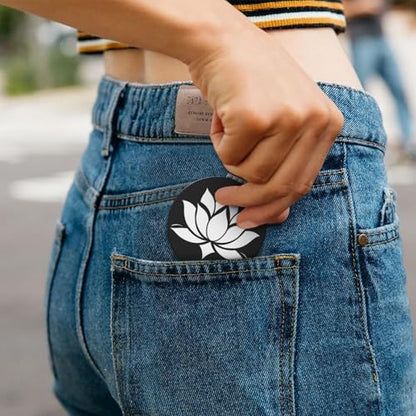 Lotus Flower Print Foldable Travel Pocket Mirror Round PU Leather Portable Mini Makeup Double Sided Handheld Magnifying,2.6 in - color: Lotus Flower